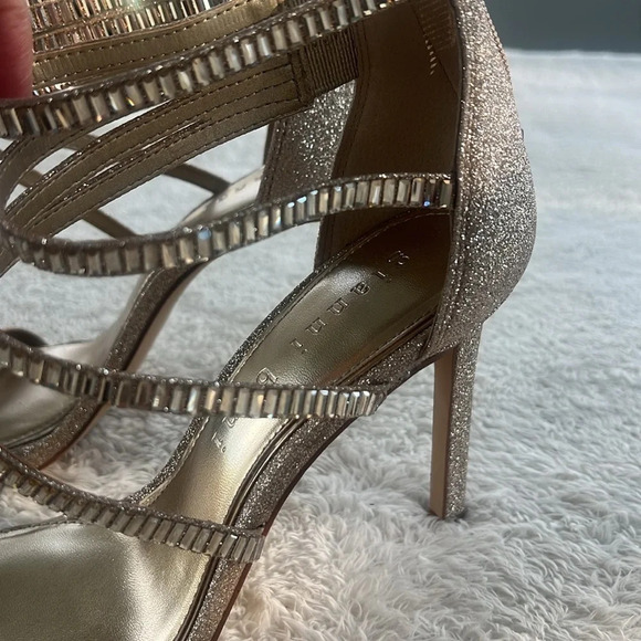 Gianni Bini Sz 9.5 Shawn Gold Glitter Strappy Rhinestone Stiletto High Heel NEW - Picture 4 of 16